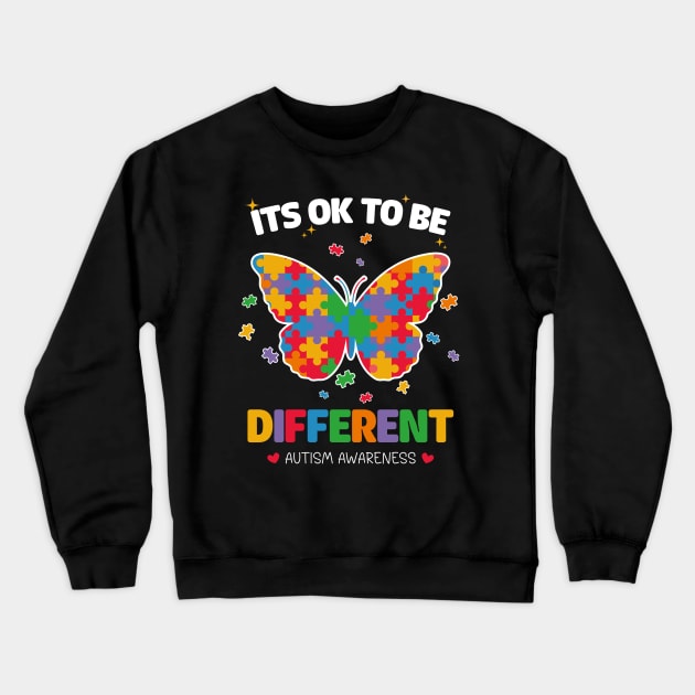 Autism Awareness Butterfly Acceptance Its Ok To Be Different Kids Women Girl Crewneck Sweatshirt by ANAREL